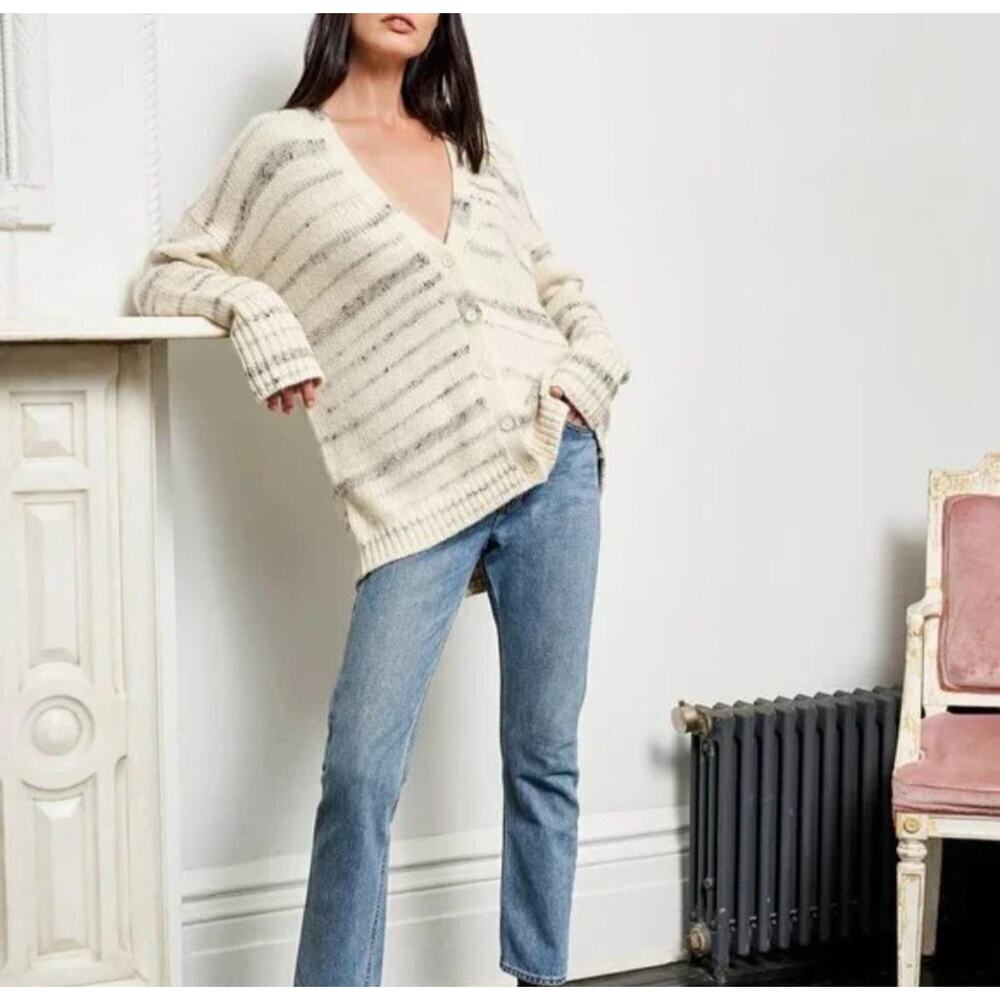 La Ligne Women's Long Sleeves Button Down Striped Cardigan Sweater Size S